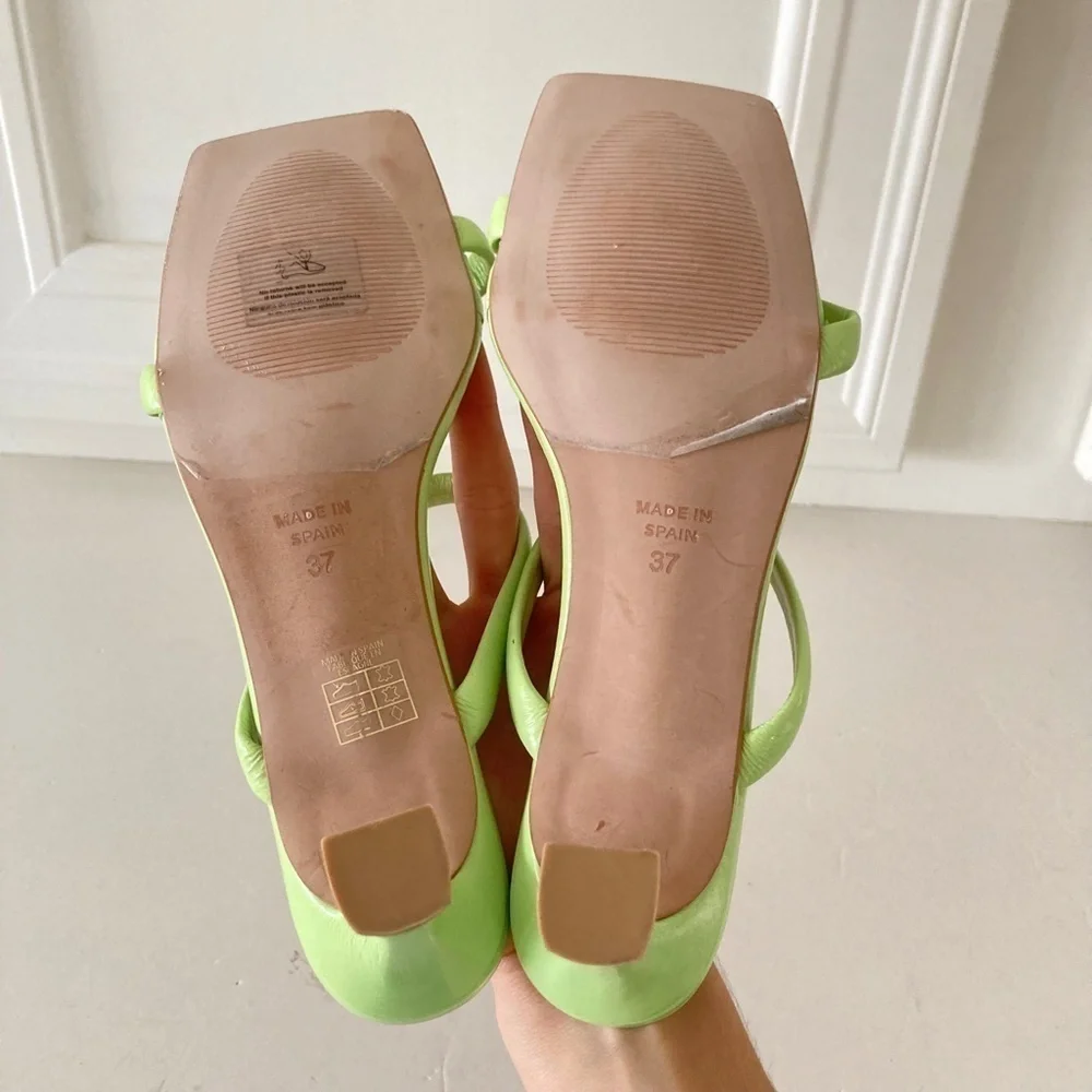 NWOT Angel Alarcon Anthropologie Square Toe Lime Green Leather Sandals